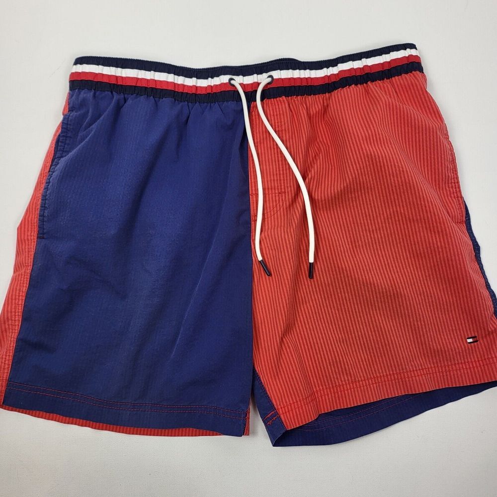Tommy Hilfiger Red, White & Blue Colorblocked 6.5" Lined Swim Trunks Mens XLarge